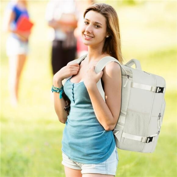 Airline approved large travel backpack carry on personal item bag for women beig - Picture 2 of 7